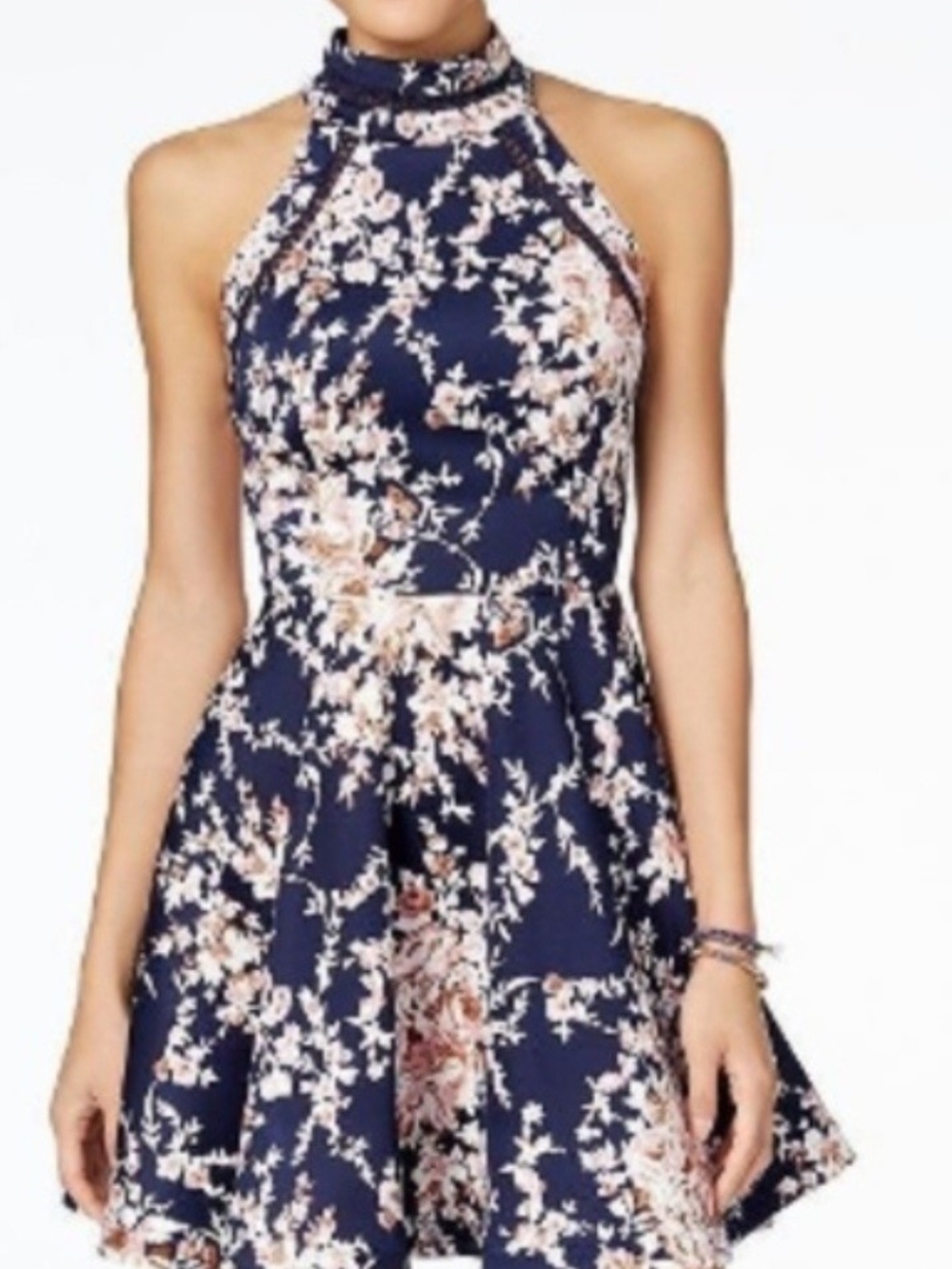 B Darlin (Macy's) Junior Teen Navy and Pink Floral Halter Dress